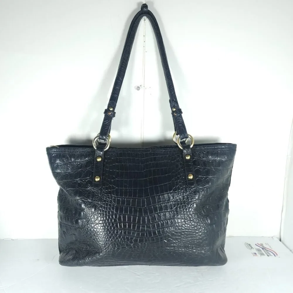 BRAHMIN Asher Medium Black Croc Embossed Melbourne Leather Tote bag